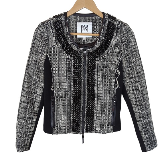 Milly Black and White Punk Distressed Tweed Blazer Jacket - Picture 7 of 15